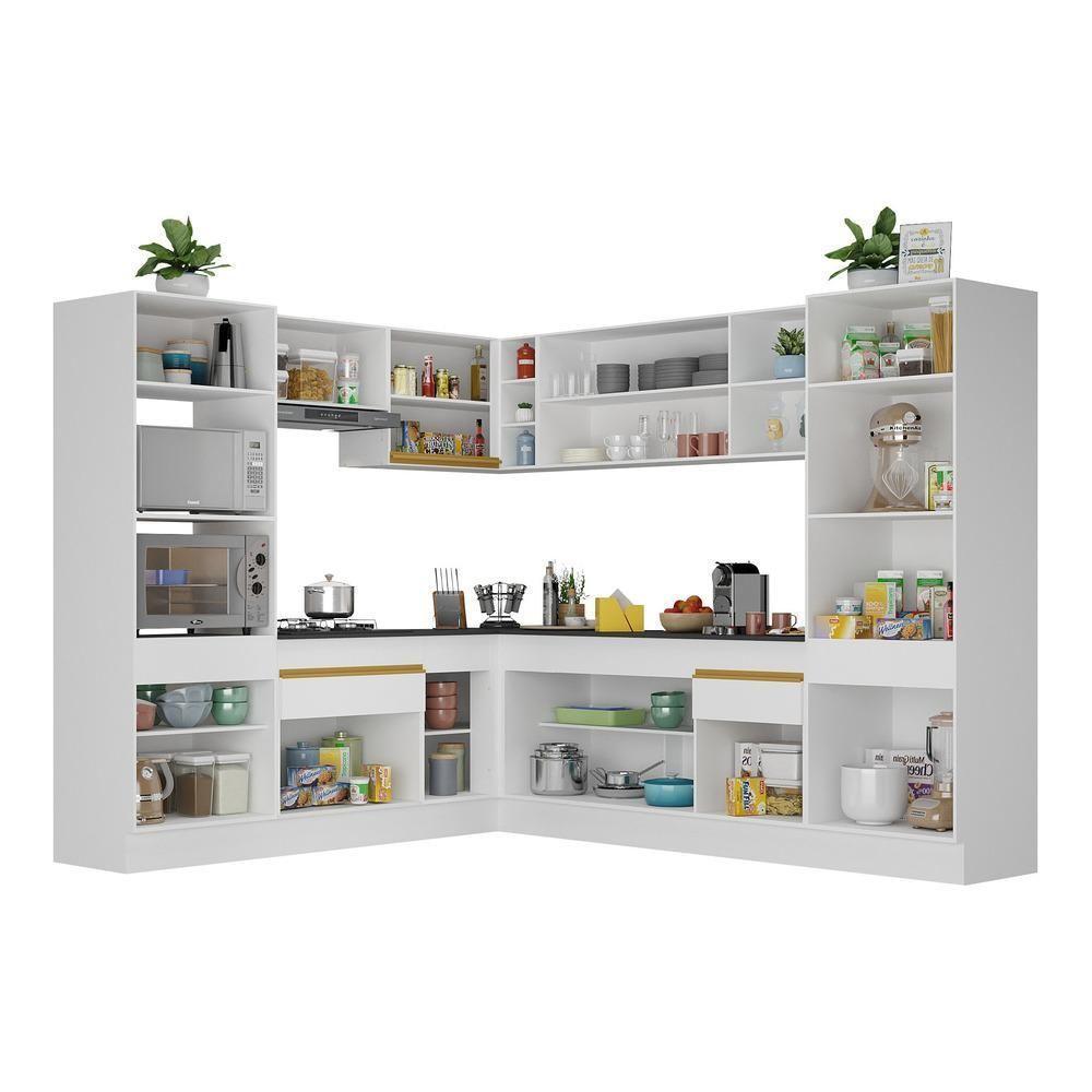 Cozinha Completa De Canto Mp2081 Com Armário E Balcão Branca - 4