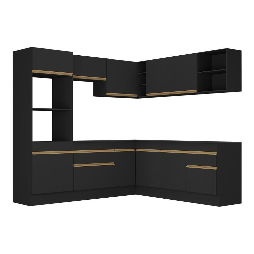 Cozinha Completa De Canto Mp2080 Com Armário E Balcão Preta - 3