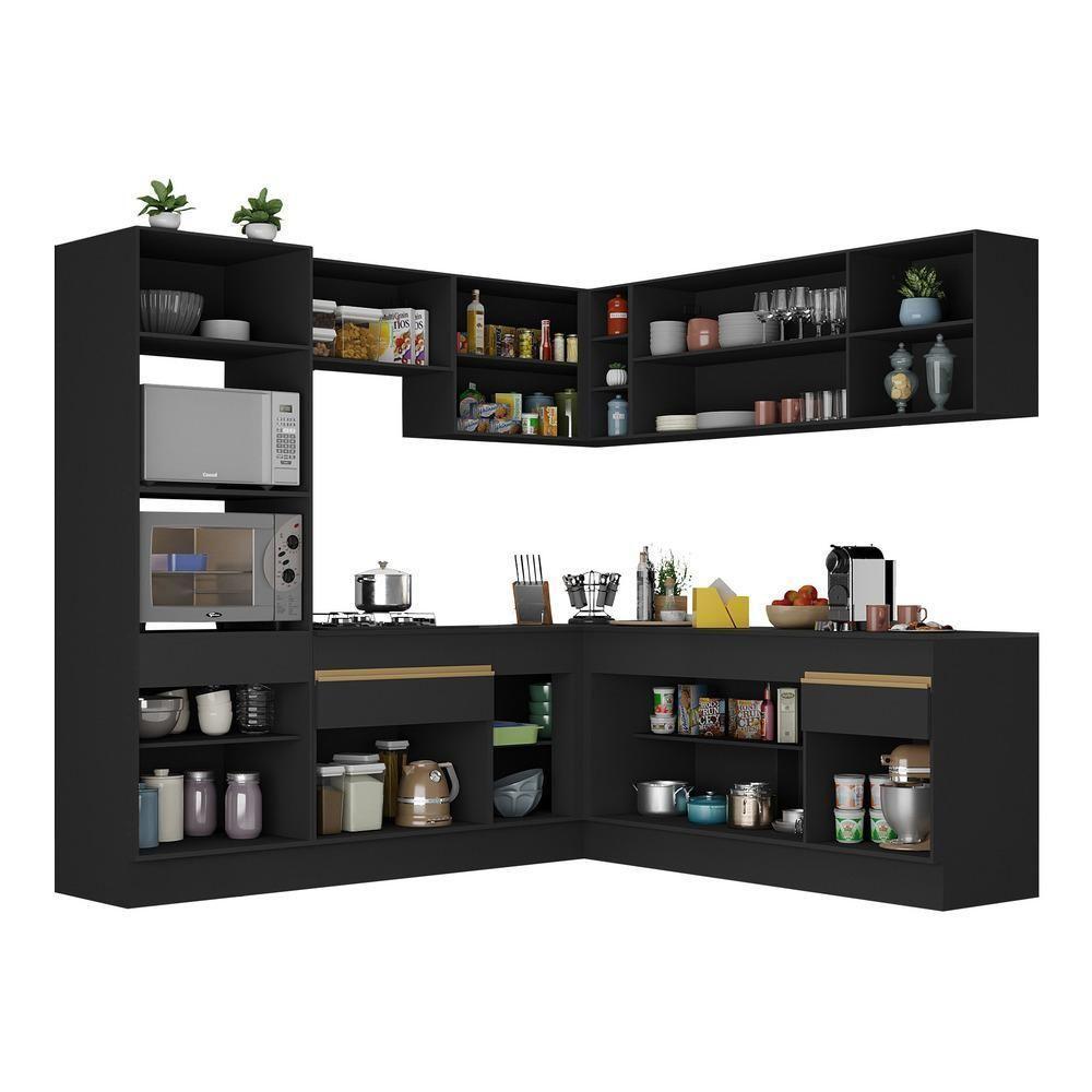 Cozinha Completa De Canto Mp2080 Com Armário E Balcão Preta - 4