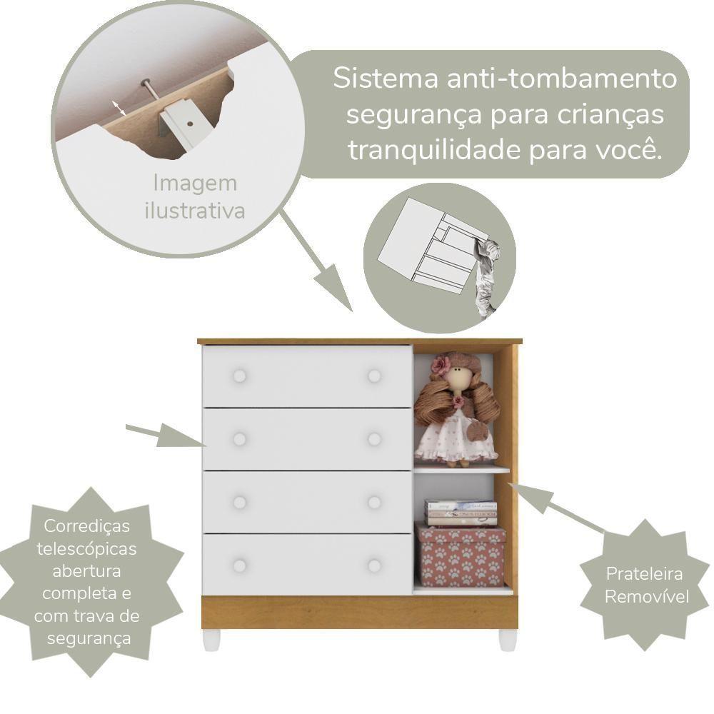 Quarto De Bebê Berço 3 Em 1 Gabriel Cômoda Com Porta Fraldario Guarda Roupa 3 Portas Branco Bétula Carolina Baby - 6