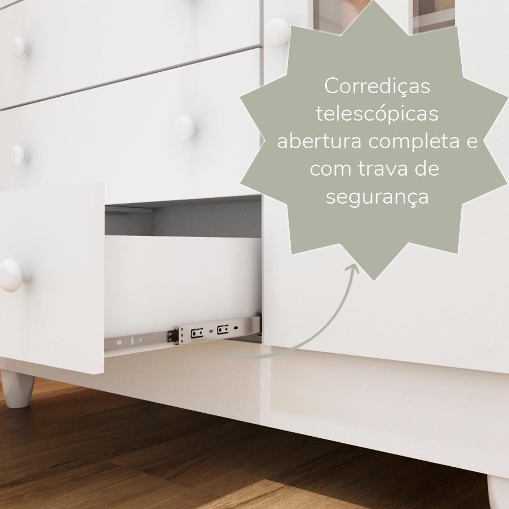 Quarto De Bebê Cômoda Com Fraldário Selena Berço 3 Em 1 Gabrielle Branco Carolina Baby - 6