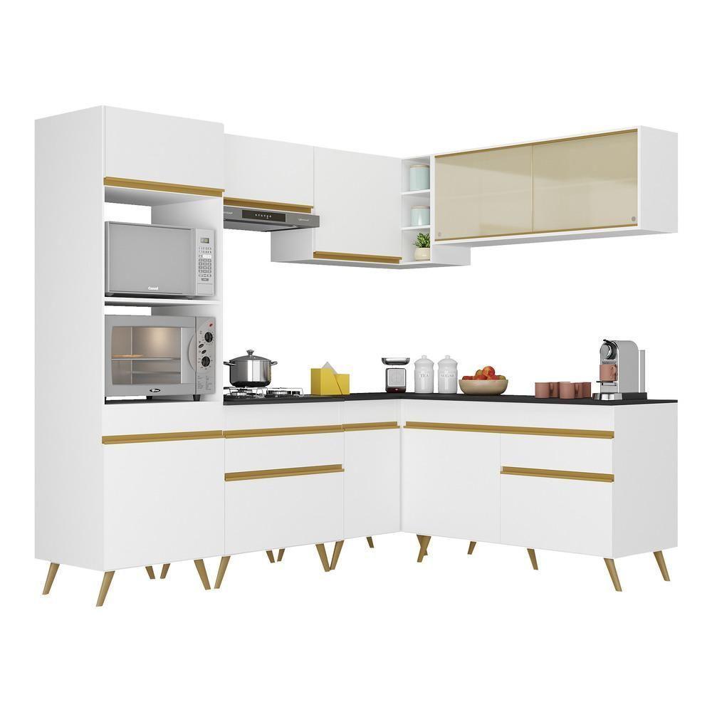 Cozinha Completa De Canto Multimóveis Branco/dourado - 1