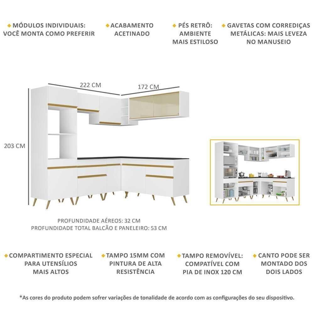 Cozinha Completa De Canto Multimóveis Branco/dourado - 5