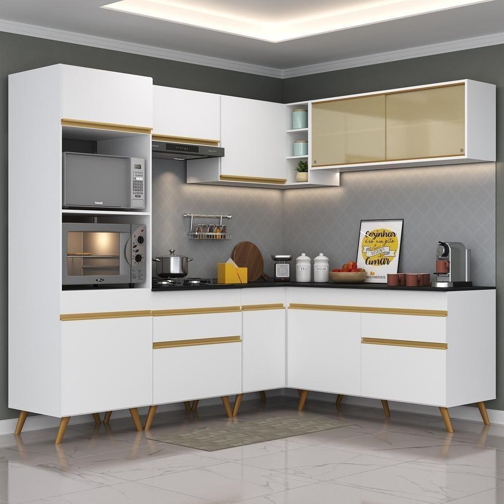Cozinha Completa De Canto Multimóveis Branco/dourado - 6