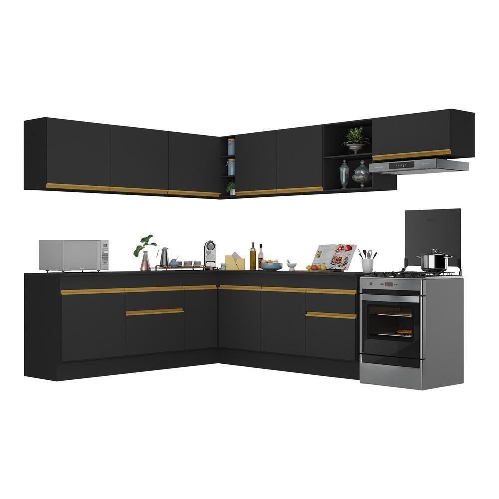 Cozinha Completa De Canto Mp2103 Com Armário E Balcão Preta - 7