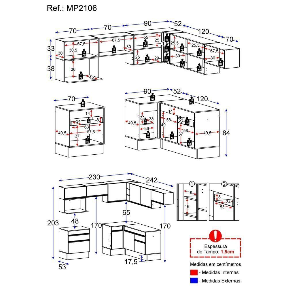 Cozinha Completa De Canto Mp2106 Com Armário E Balcão Branca - 5