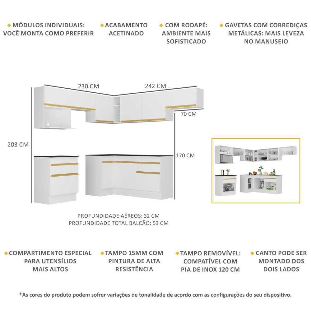 Cozinha Completa De Canto Mp2106 Com Armário E Balcão Branca - 6