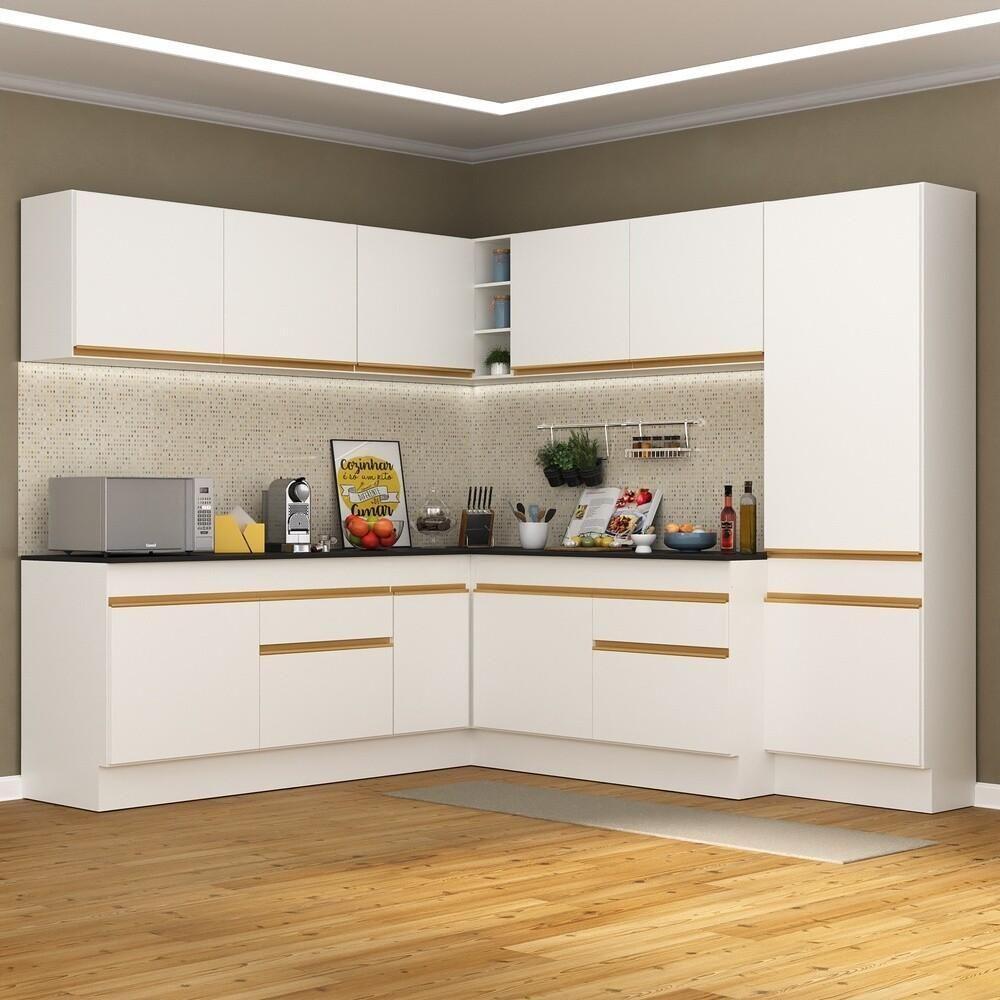 Cozinha Completa De Canto Mp2102 Com Armário E Balcão Branca - 1