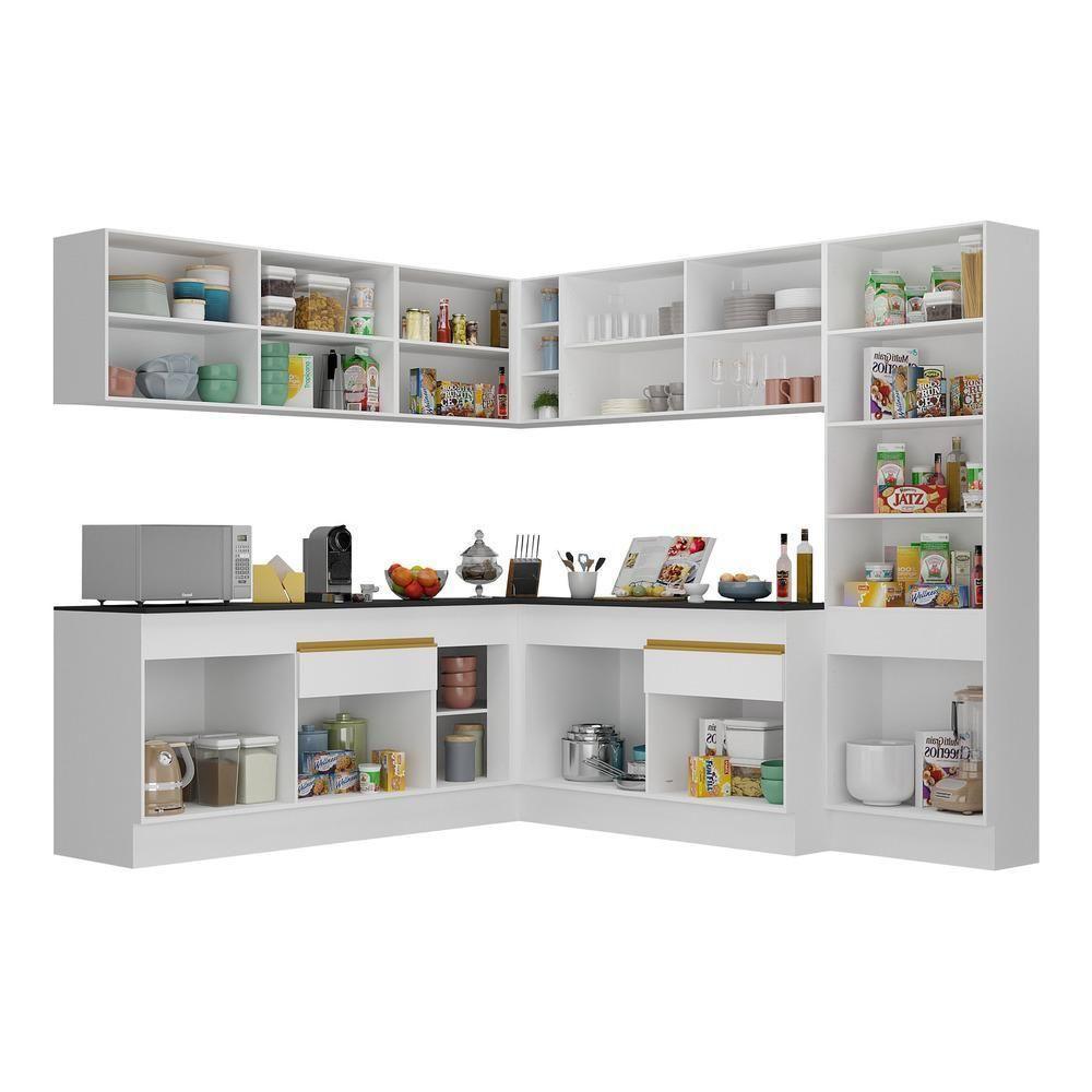 Cozinha Completa De Canto Mp2102 Com Armário E Balcão Branca - 4