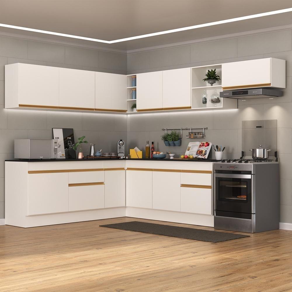 Cozinha Completa De Canto Mp2103 Com Armário E Balcão Branca - 1