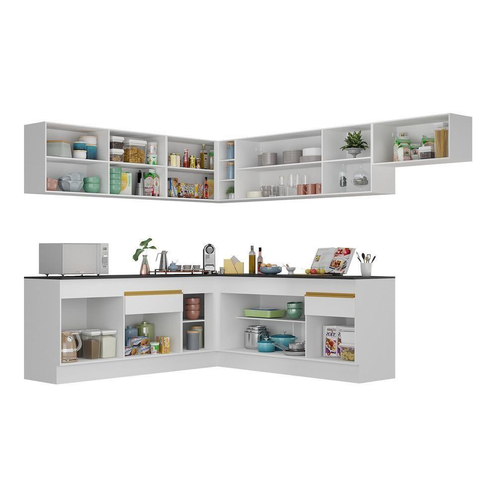 Cozinha Completa De Canto Mp2103 Com Armário E Balcão Branca - 4