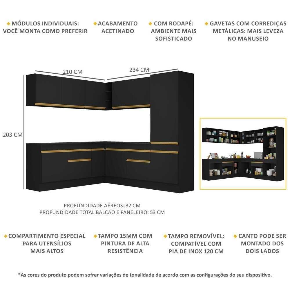 Cozinha Completa De Canto Mp2101 Com Armário E Balcão Preta - 6
