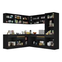 Cozinha Completa De Canto Mp2101 Com Armário E Balcão Preta