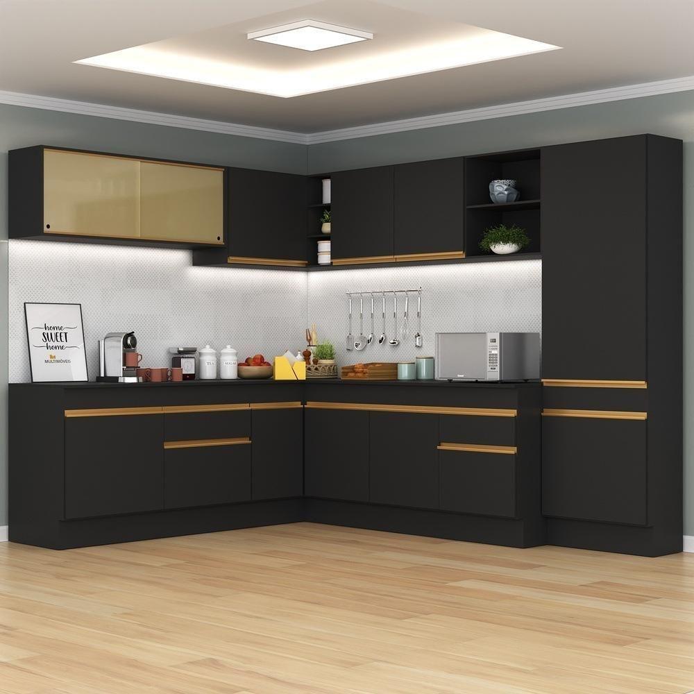Cozinha Completa De Canto Mp2100 Com Armário E Balcão Preta - 1
