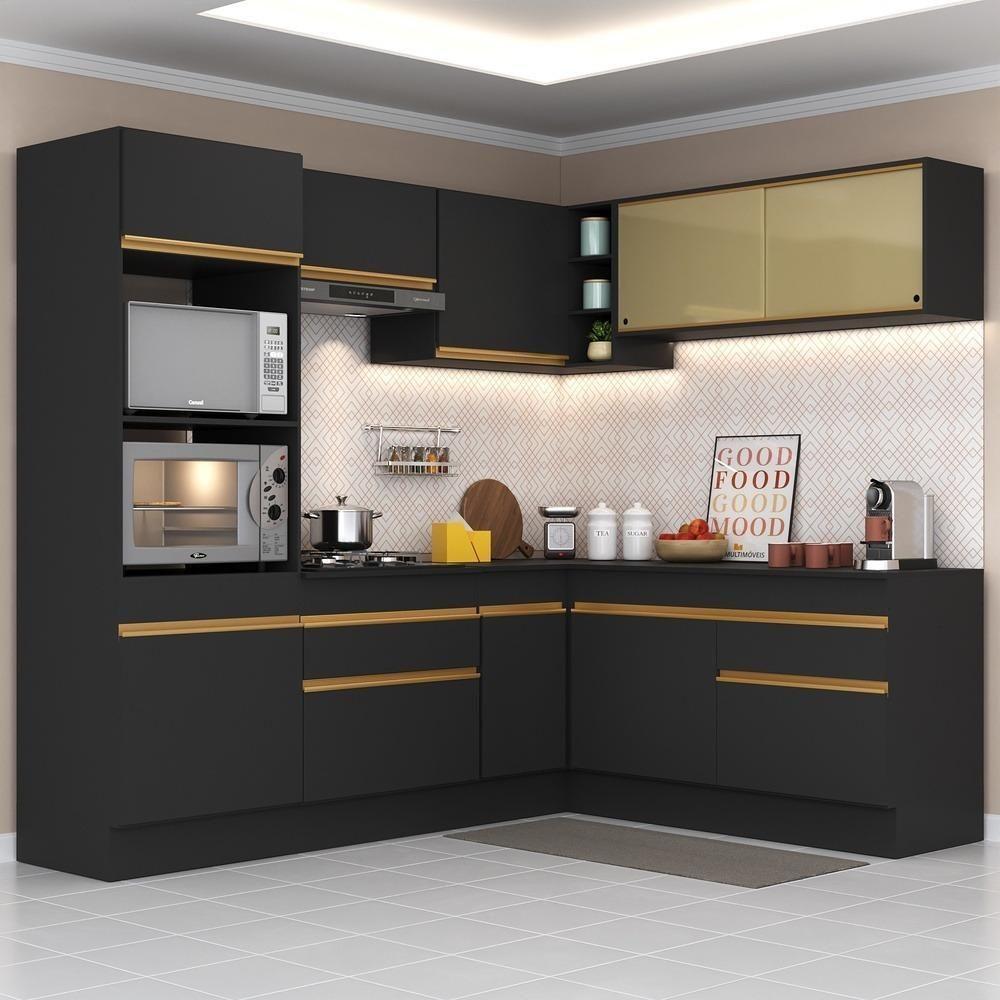 Cozinha Completa De Canto Mp2099 Com Armário E Balcão Preta - 1