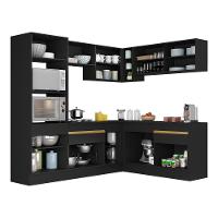 Cozinha Completa De Canto Mp2099 Com Armário E Balcão Preta