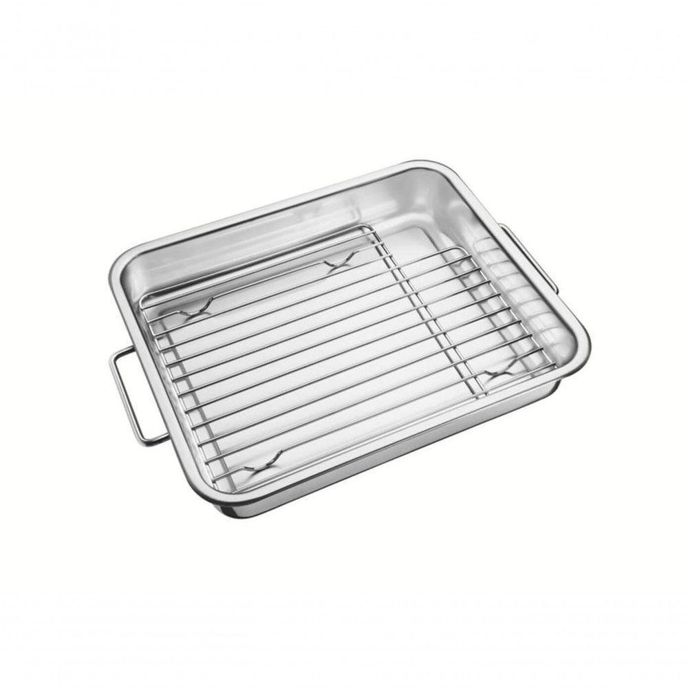 Assadeira Com Grelha Tramontina Service 34 X 28cm Em Aço Inox - 1