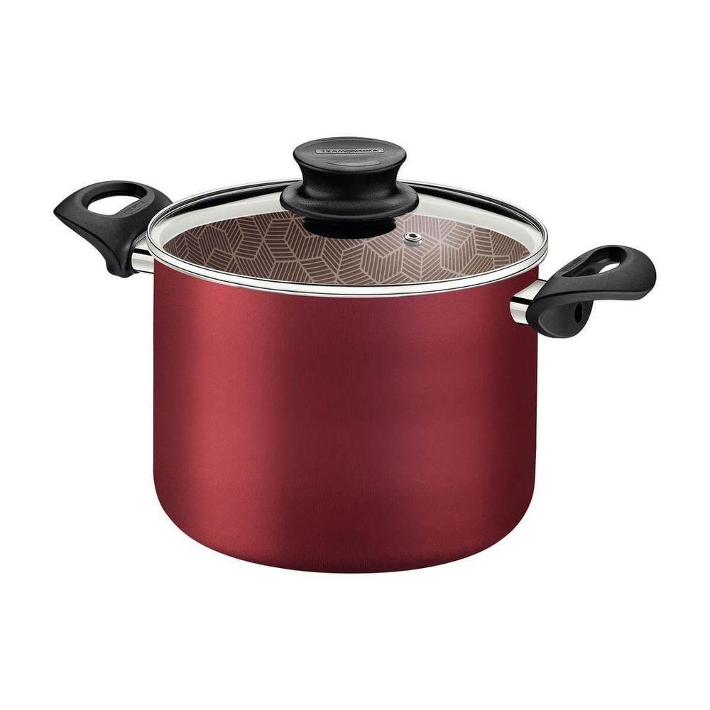 Caldeirão Tramontina Paris 24cm Em Alumínio Com Revestimento Antiaderente Vermelho E Tampa De Vidro - 1