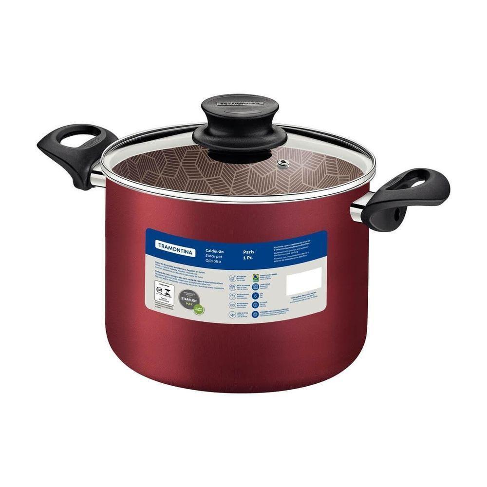 Caldeirão Tramontina Paris 24cm Em Alumínio Com Revestimento Antiaderente Vermelho E Tampa De Vidro - 3