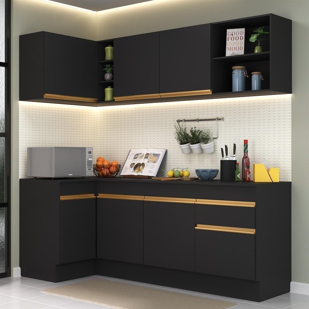 Cozinha Compacta De Canto Com Armário E Balcão Preta - 1