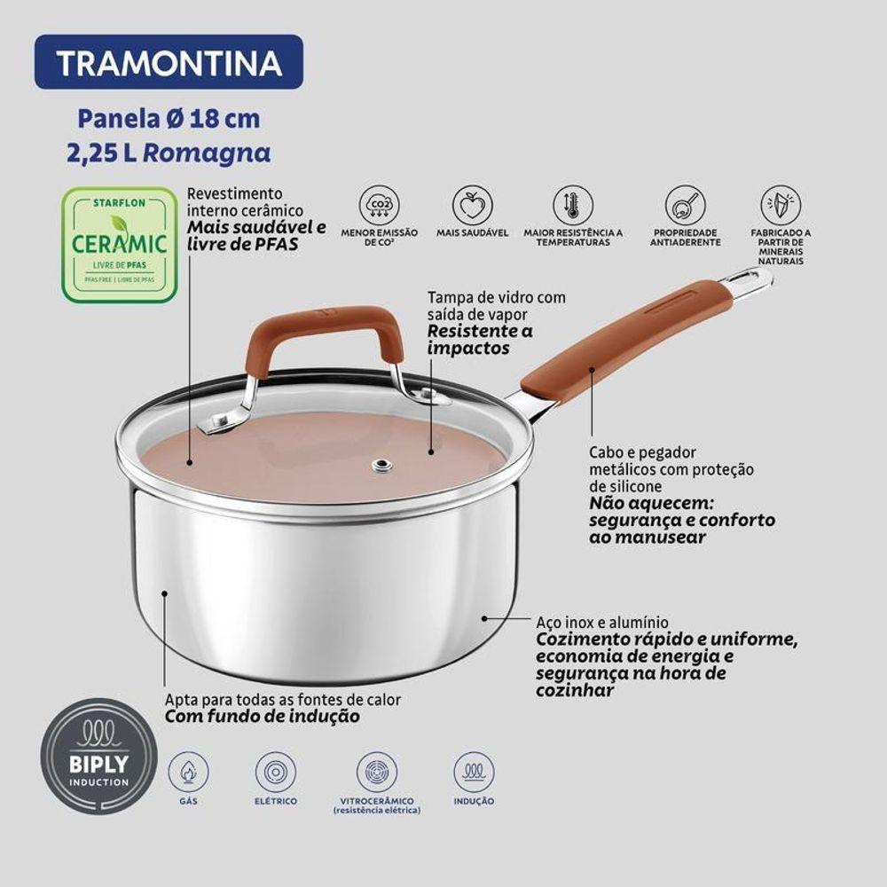 Panela Tramontina Romagna Aço Inox E Alumínio 18cm Com Revestimento Cerâmico Marfim - 3