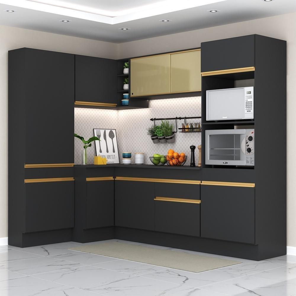Cozinha Completa De Canto Com Armário E Balcão Preta - 1