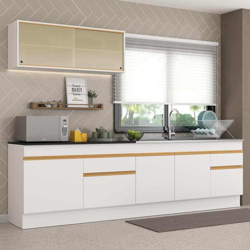 Cozinha Compacta Com Rodapé Com Armário E Balcão Branca - 1