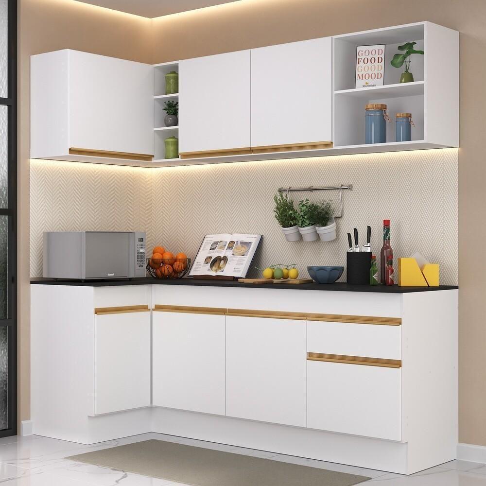Cozinha Compacta De Canto Com Rodapé Veneza Multimóveis Mp2093 Com Armário E Balcão Branca - 1