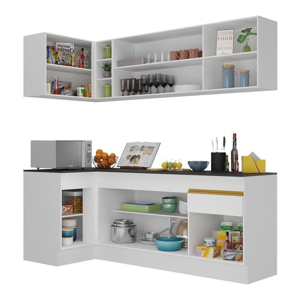 Cozinha Compacta De Canto Com Rodapé Veneza Multimóveis Mp2093 Com Armário E Balcão Branca - 4