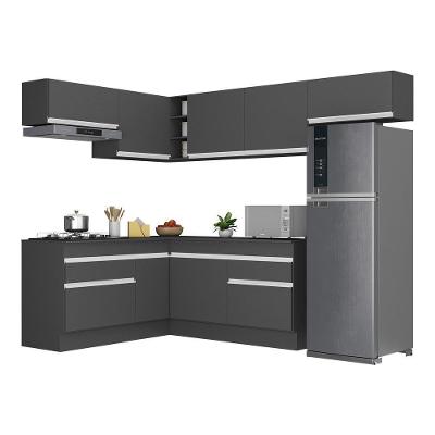 Cozinha Completa De Canto c/ Rodapé Multimóveis Preto/branco