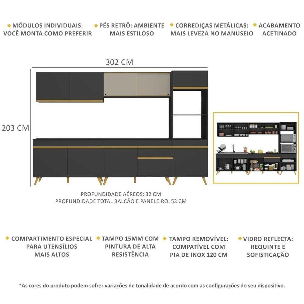 Cozinha Completa 5 Peças Com Armário E Balcão Preta - 5