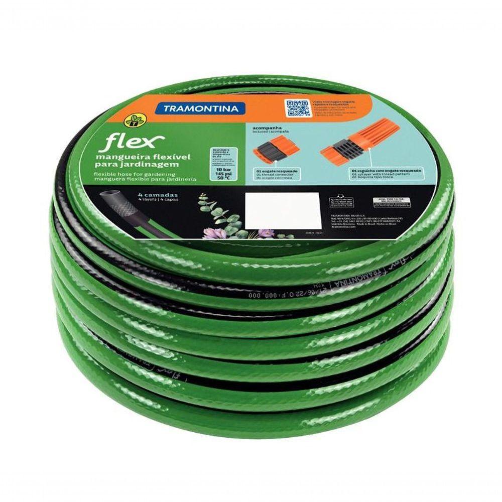 Mangueira Flex Para Jardim Tramontina Em Pvc Verde Com Faixa Preta 4 Camadas 10m Engate Rosqueado E Esguicho - 1