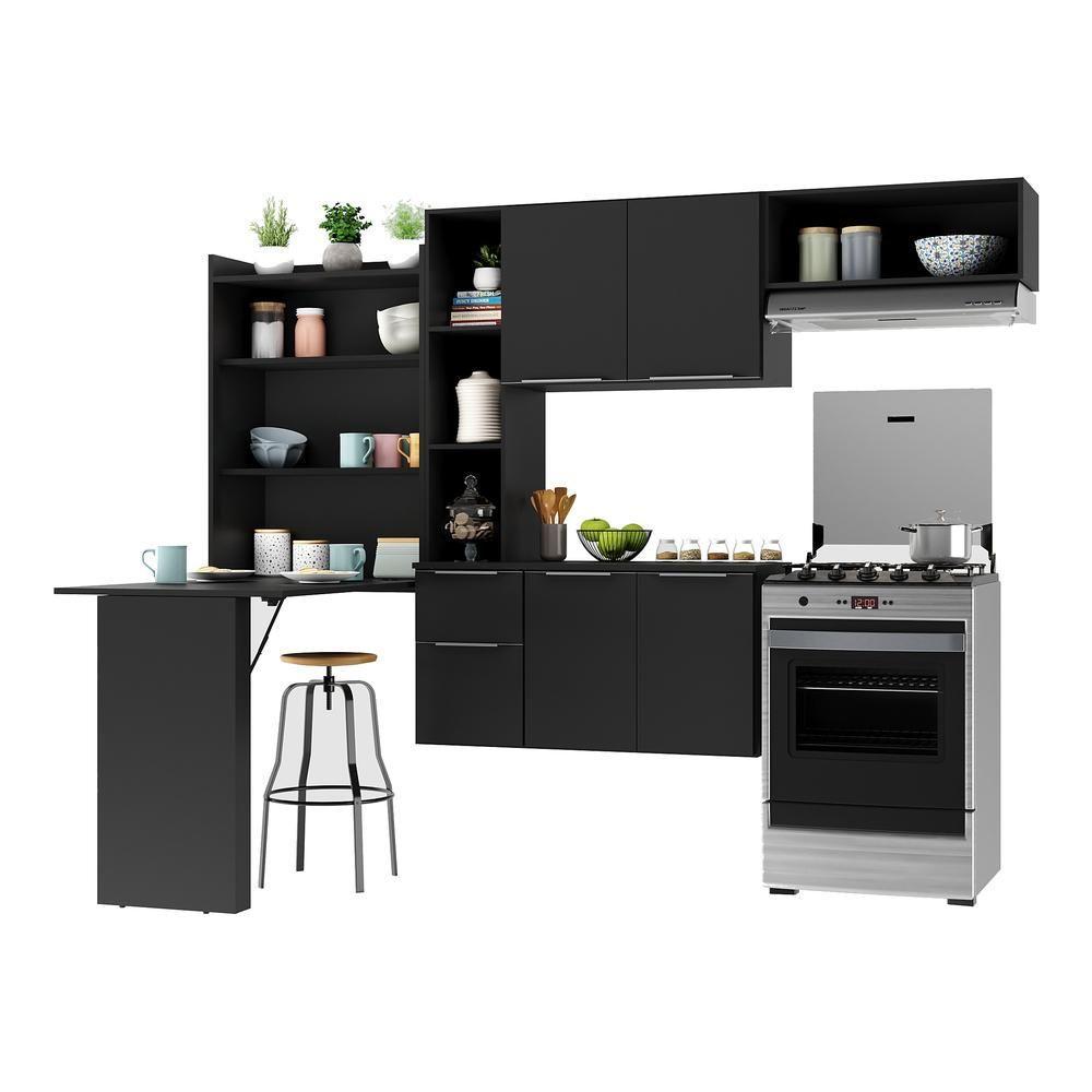 Cozinha Compacta Com Mesa Dobrável Sofia Multimóveis Preta - 4