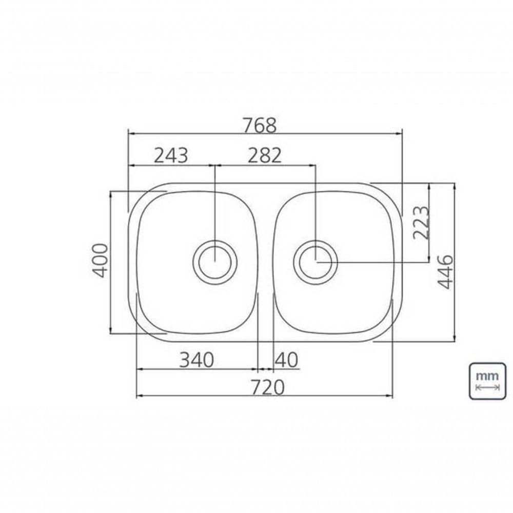 Cuba De Embutir Tramontina Isis 2c 34 Bl Em Aço Inox Acabamento Escovado Com Escape 77x45cm - 2