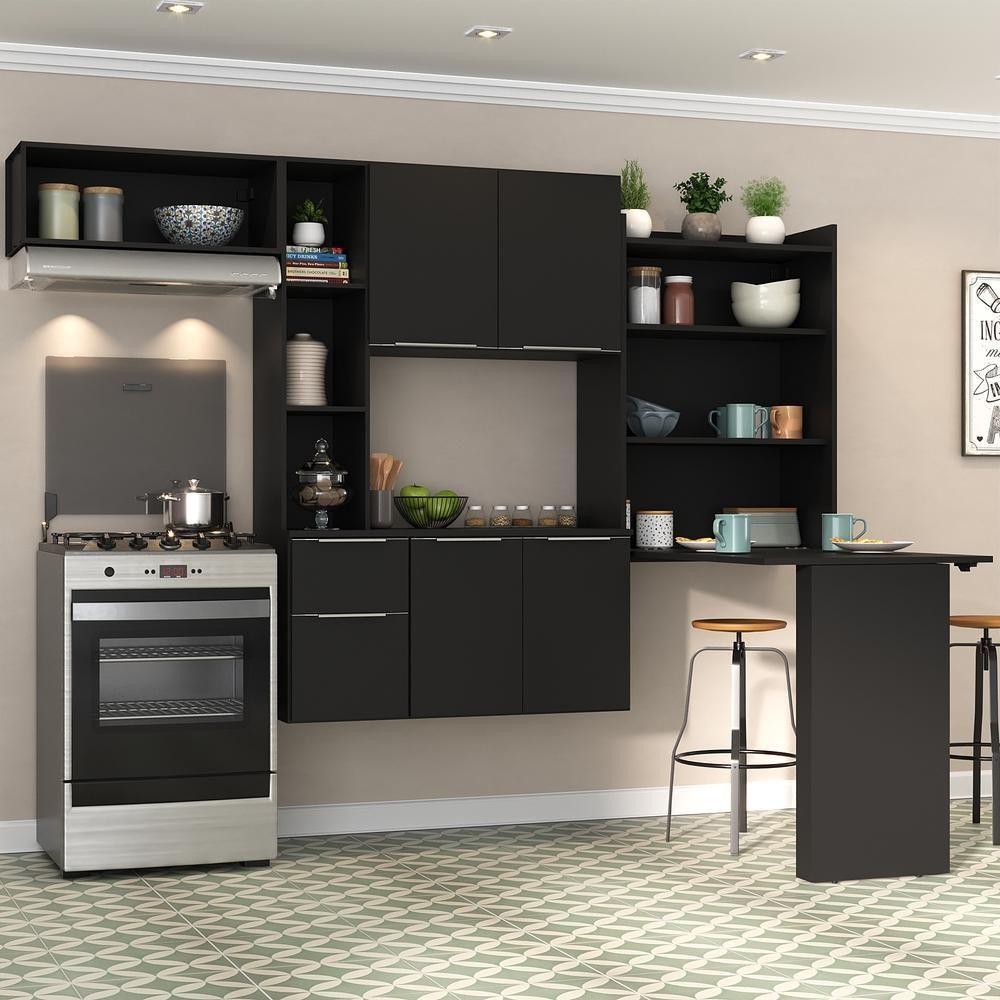 Cozinha Compacta Com Mesa Dobrável Sofia Multimóveis Preta - 1