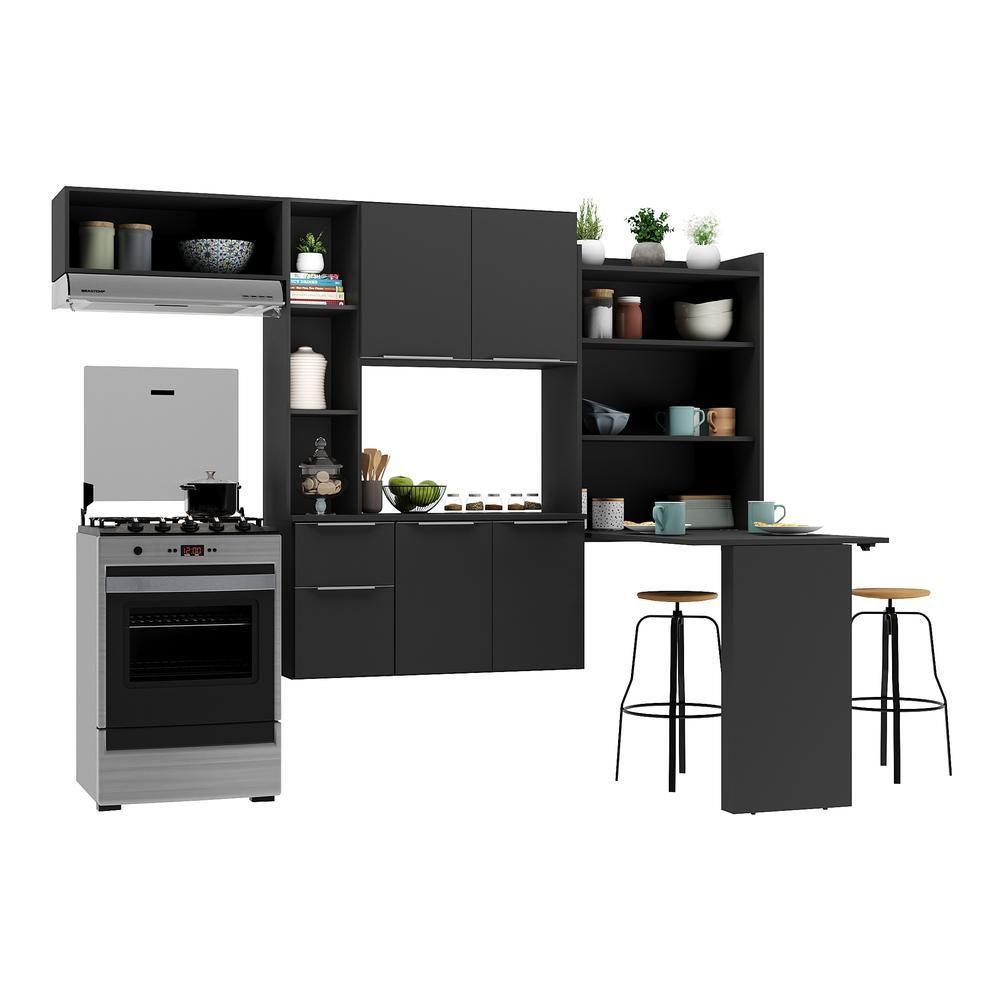Cozinha Compacta Com Mesa Dobrável Sofia Multimóveis Preta - 9