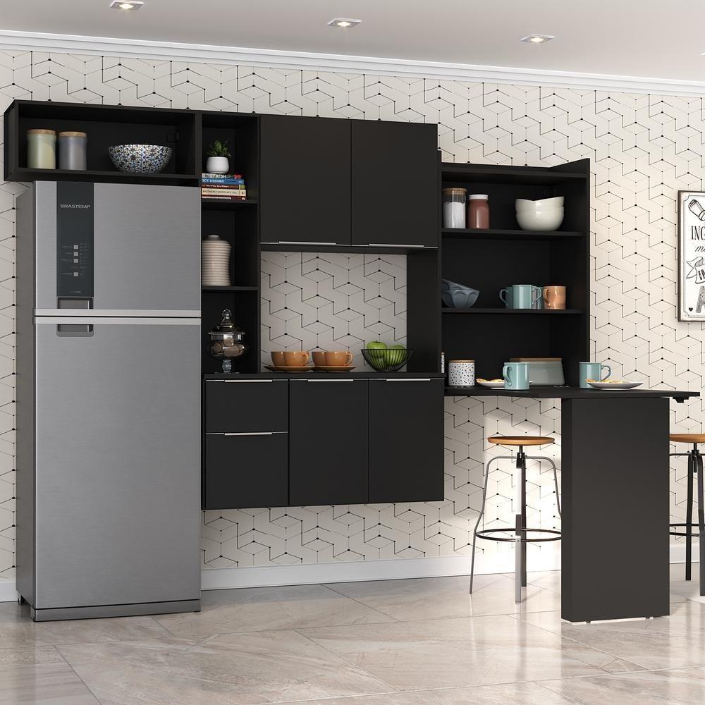 Cozinha Compacta Com Mesa Dobrável Sofia Multimóveis Preta - 1