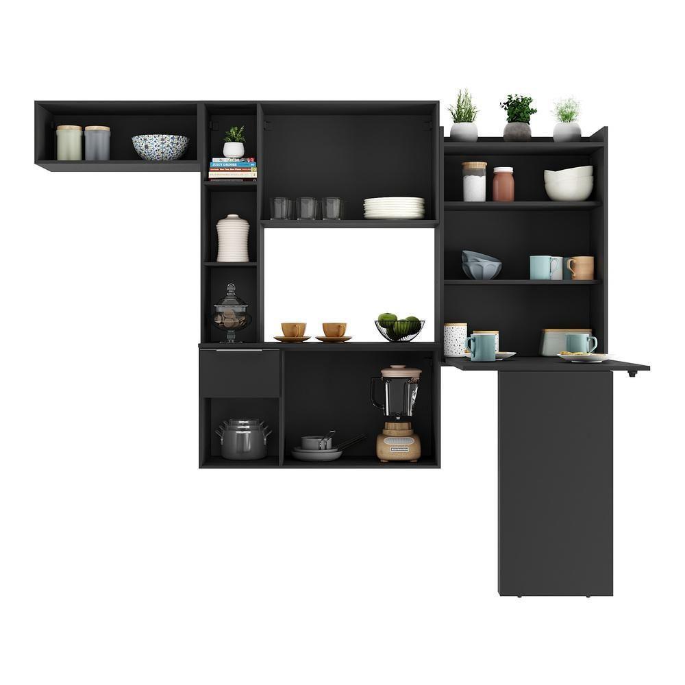 Cozinha Compacta Com Mesa Dobrável Sofia Multimóveis Preta - 6