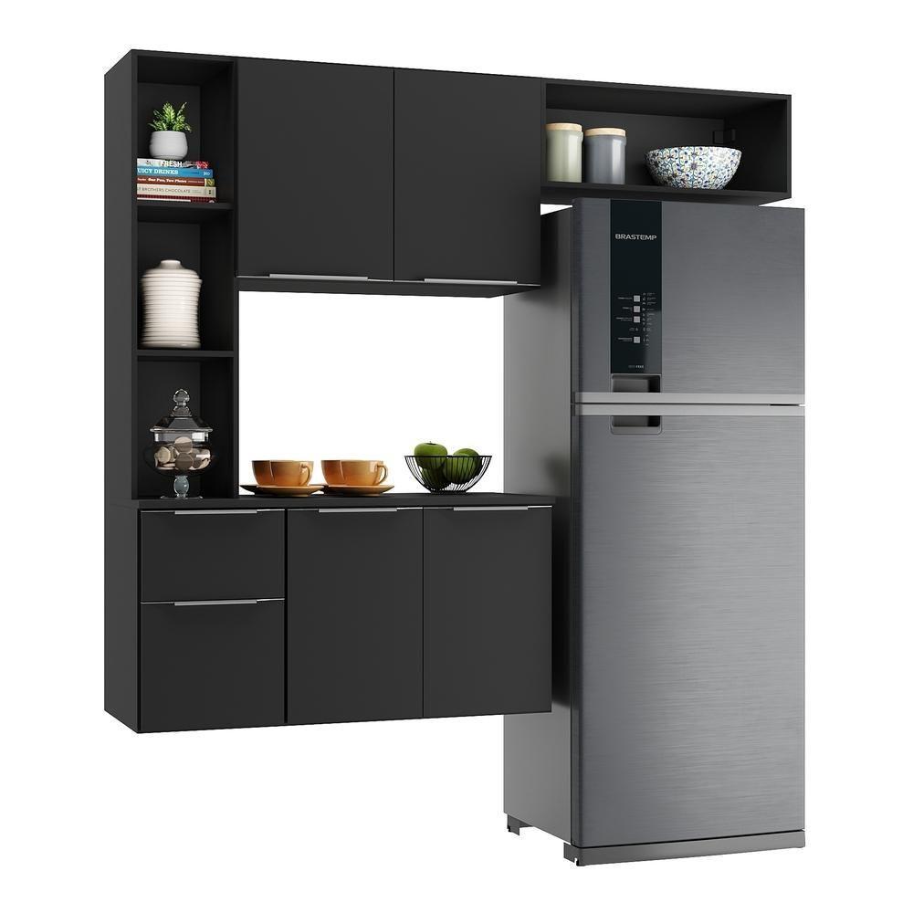 Cozinha Compacta Com Armário e Balcão Multimóveis Preta - 4