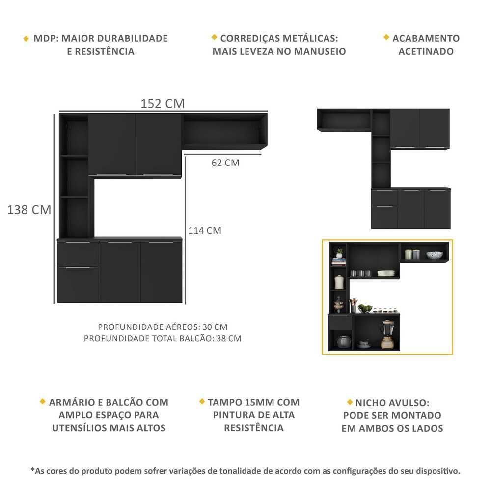 Cozinha Compacta Com Armário e Balcão Multimóveis Preta - 7