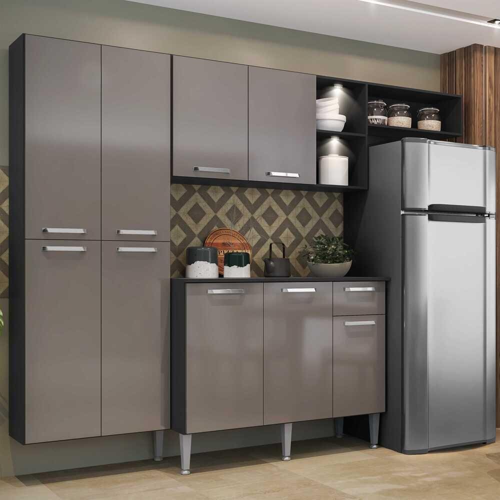 Cozinha Compacta com Armário e Balcão com Tampo Preta - 1