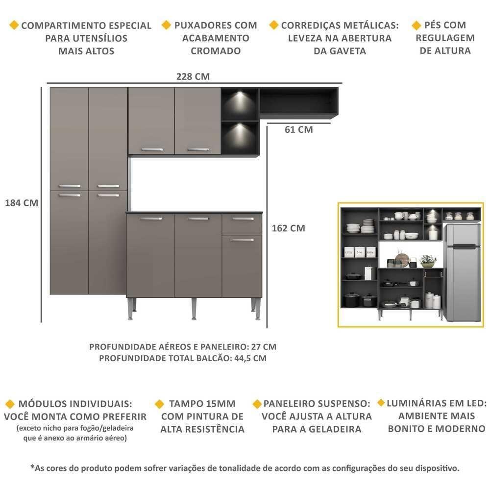 Cozinha Compacta com Armário e Balcão com Tampo Preta - 3