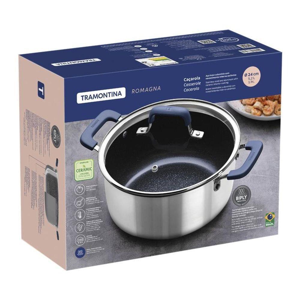 Caçarola Tramontina Romagna Aço Inox E Alumínio 24cm Com Revestimento Cerâmico Black Stone - 5