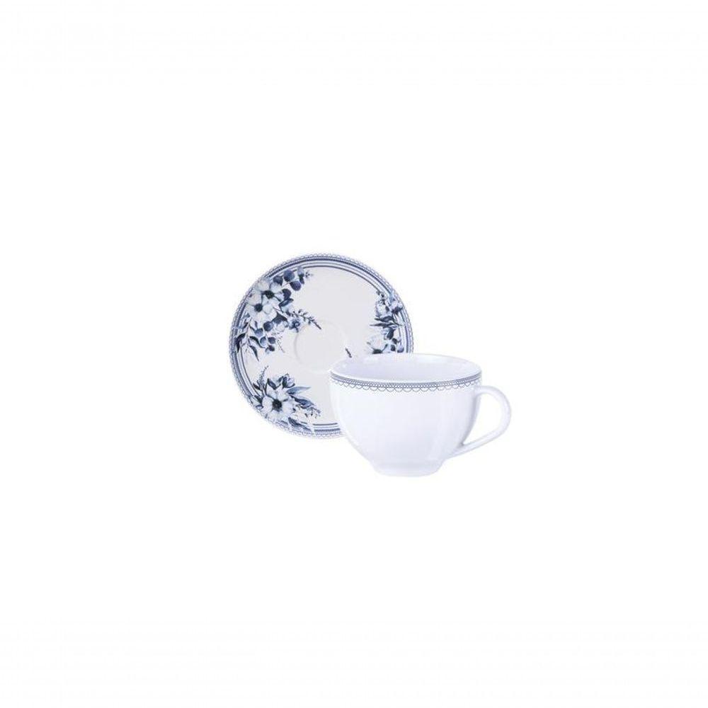 Conjunto Xícara E Pires De Chá Tramontina Azzura 250ml 2 Peças Em Porcelana Decorada - 1