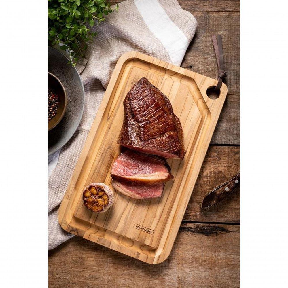 Tábua Para Churrasco Tramontina Retangular Em Madeira Teca Natural 49 X 28 Cm - 2