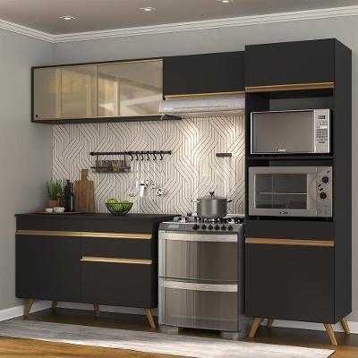 Cozinha Compacta 4 Pç C/ Armário E Balcão Mp3692 Veneza Gb Preta