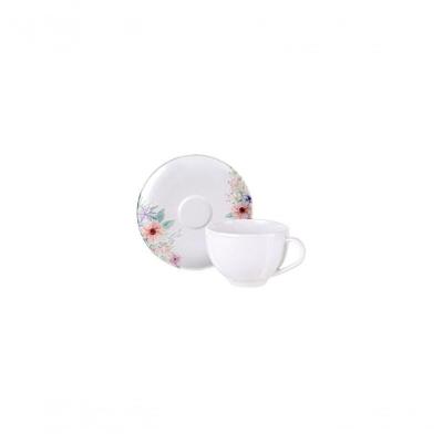 Conjunto Xícara E Pires De Chá Tramontina Floratta 250ml 2 Peças Porcelana Decorada