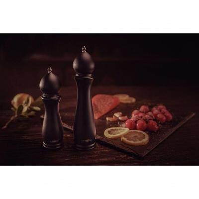 Moedor De Pimenta E Sal Tramontina Churrasco Black Em Cerâmica Com Recipiente De Madeira 10