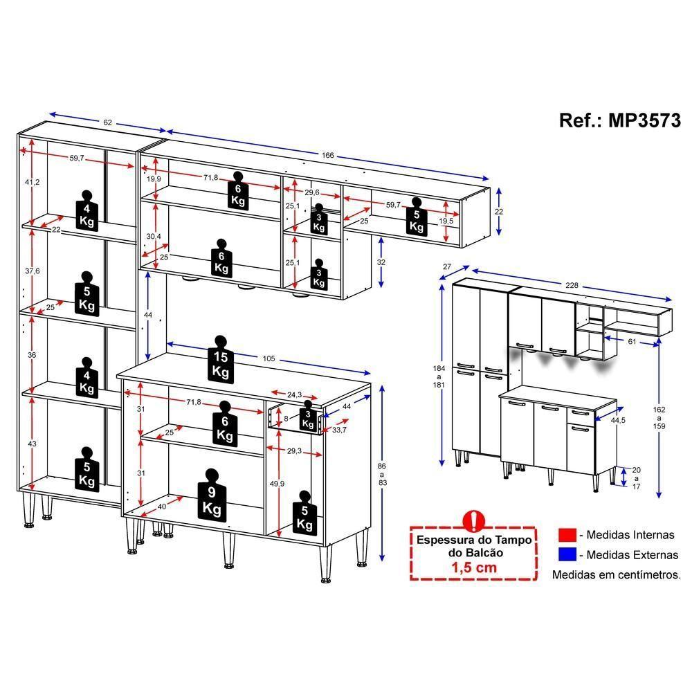 Cozinha Compacta com Armário e Balcão com Tampo Pequim - 3