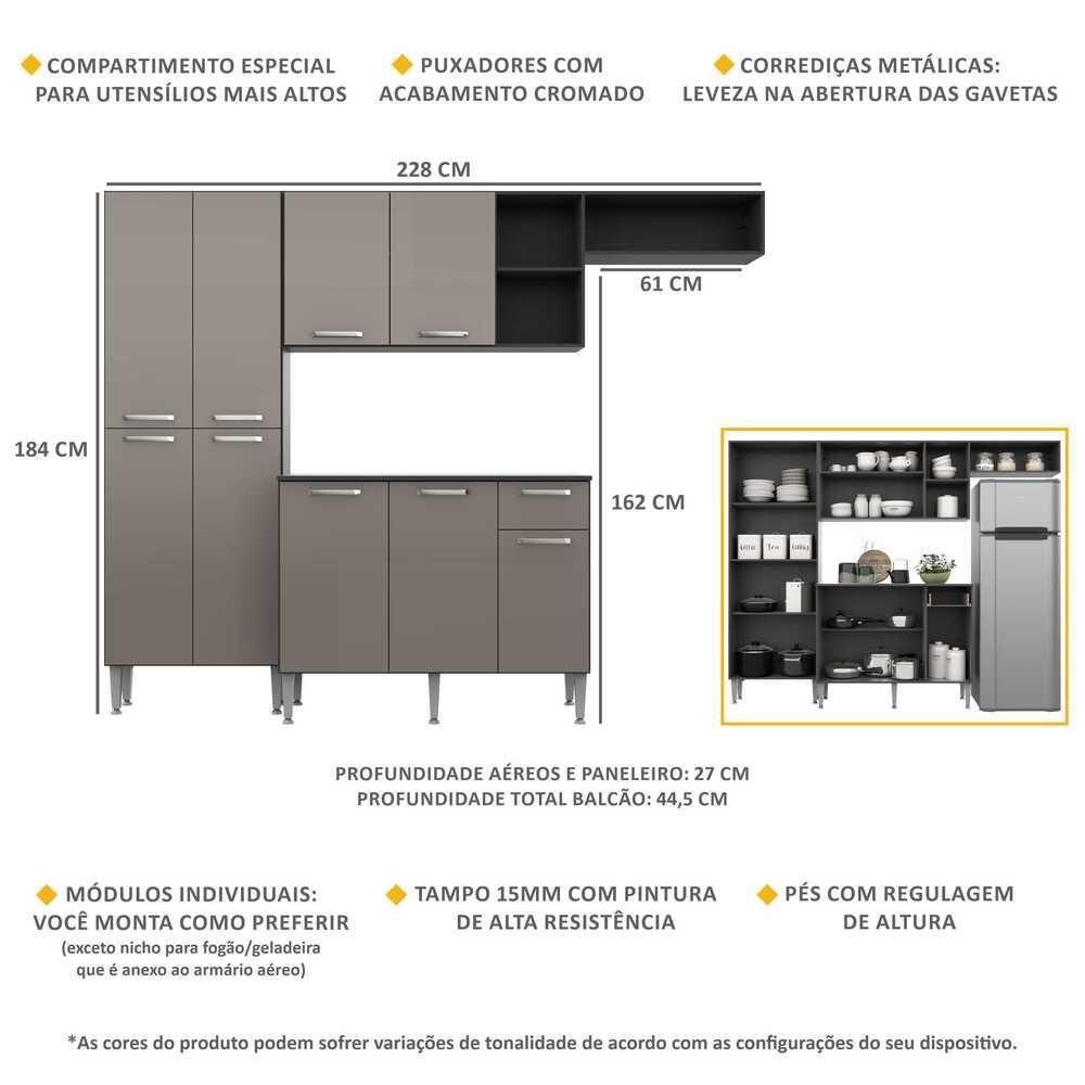 Cozinha Compacta com Armário e Balcão com Tampo Pequim - 4